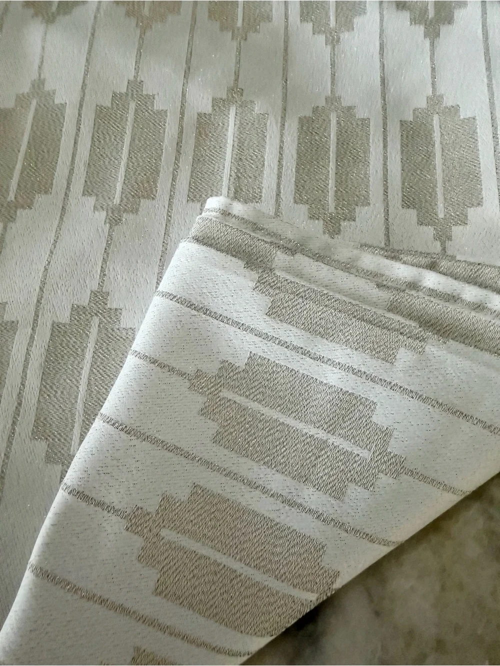 Neutral White and Tan/silver Beige Patterned Shower Curtain - Bath- nice quality